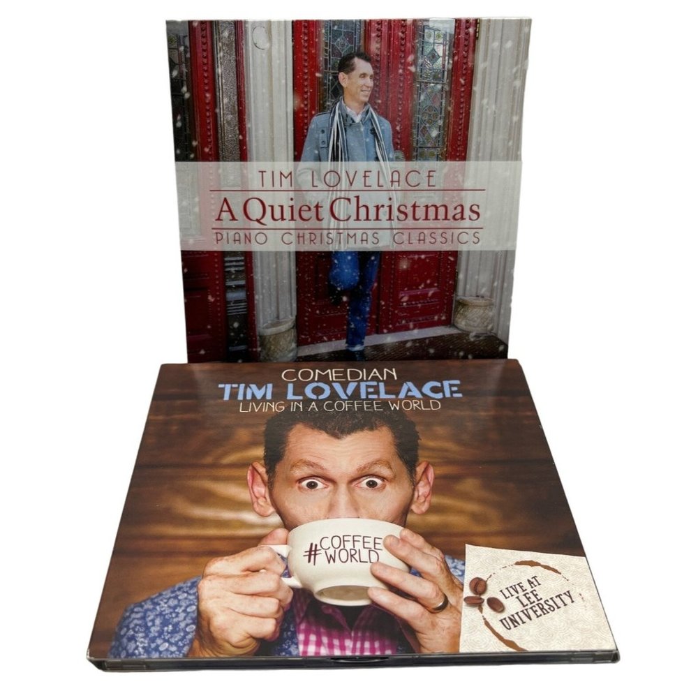 Tim Lovelace CD Lot of 2 Comedian Living in a Coffee World - A Quiet Christmas